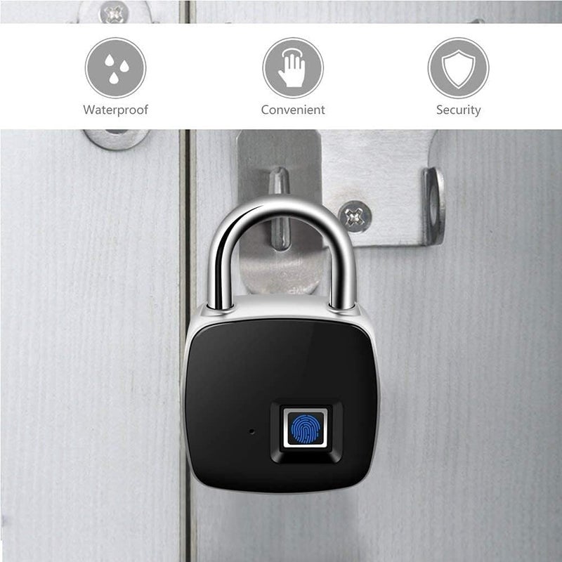 woobles Fingerprint Padlock, Smart Keyless Lock with Finger Print Recognition Security Touch Anti Theft Padlock ,IP65 Waterproof for Gym Locker, Suitcase, Cabinet Box Black - Image 2